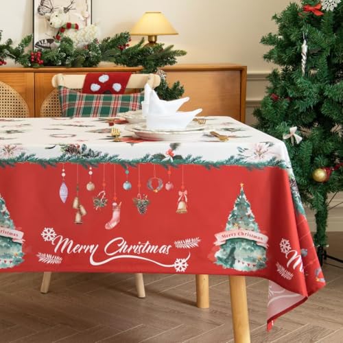 Xmas Tree/Red 60x84 Inches Waterproof Rectangle Christmas Tablecloth - Karseteli