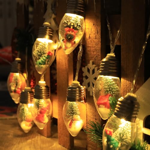 Fonusty 8ft Snow Globe Battery-Operated Christmas Lights, 12 LED with Timer - Indoor String Lights for Bedroom Porch Garden (12 Count Tree Lights Variant)