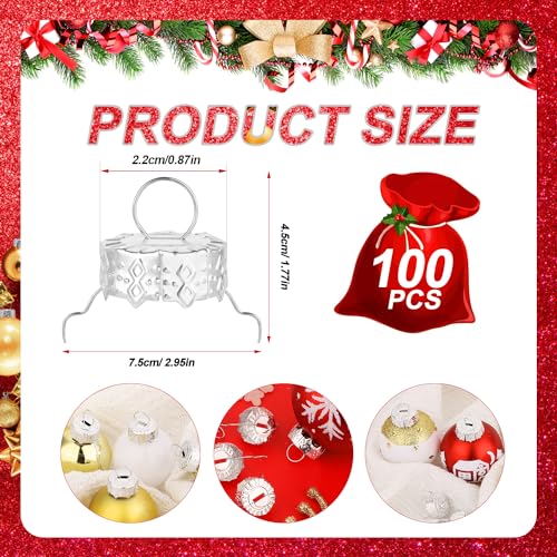 100pcs Christmas Ornament Caps 0.87in Silver Metal Tree Decorations