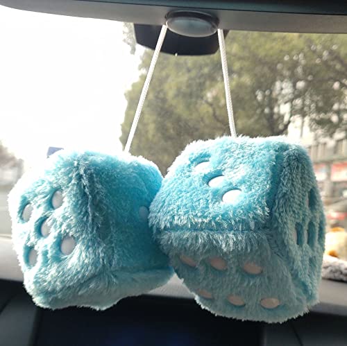 3-Inch Plush Fuzzy Dice for Car Rearview Mirror - Black and White