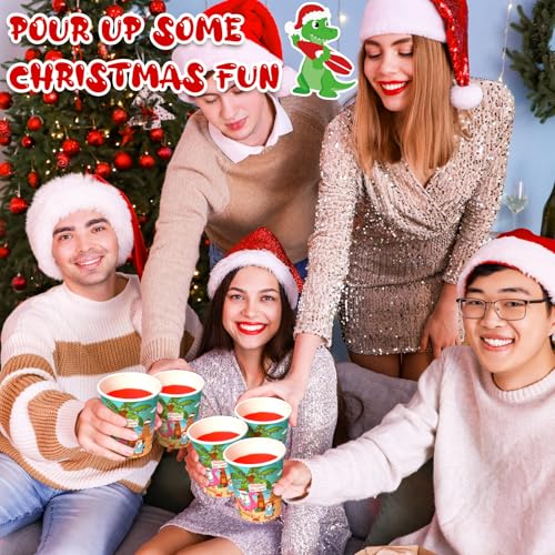 Jingmore 100 Pack Christmas Paper Cups – 8 oz Disposable Holiday Cups with Snowman/Santa Decor