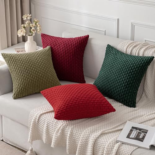 MIULEE Christmas Decorative Throw Pillow Covers 20x20 Dark Green Set of 2, Army Green Textured Cotton Polyester