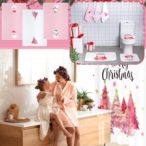 Newwiee 7-Piece Christmas Shower Curtain Set, Toys & Towels, 72x72, Cute Style