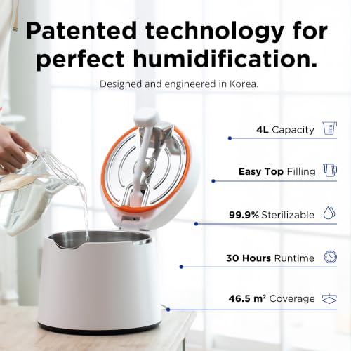 Stainless Steel Ultrasonic Cool Mist Humidifier, 1-Gallon 30-Hour Capacity
