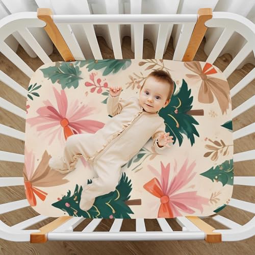 Hezely Medium Crib Sheet Set 1 Pack - 100% Cotton Fitted Crib & Toddler Mattress (Christmas Tree Bow)