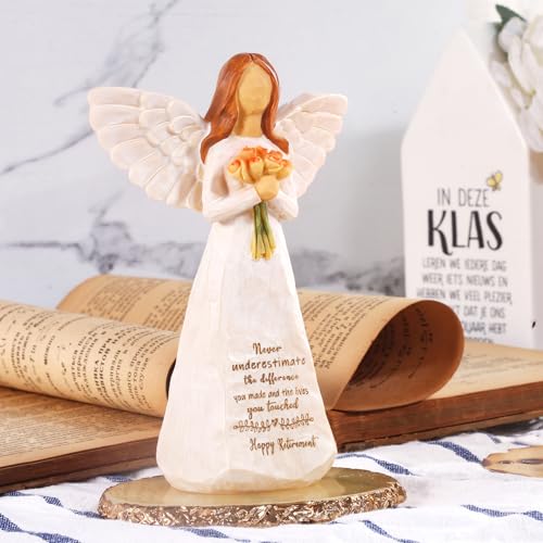 Retirement Angel Figurine Gift for Women, 5.5-Inch Hand-Painted Resin Keepsake