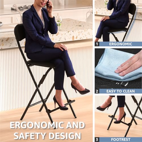 2-Piece Folding Bar Stool Set, 25-Inch Portable Counter Chair with Back