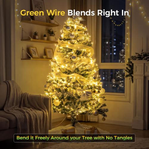 WEGRASY 33ft 300 LED Christmas Fairy String Lights, Plug-in, 8 Modes, Warm White with Green Wire