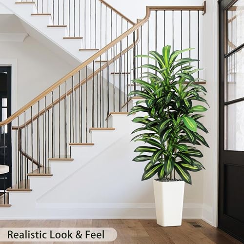 5FT Artificial Dracaena Tree - Realistic Faux Indoor Plant with White Planter