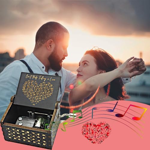 Engraved Wooden Hand Crank Music Box - Can't Help Falling in Love