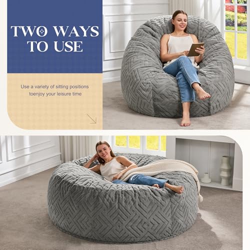 5ft Giant Memory Foam Bean Bag Chair - Washable Grey Adult Lounger