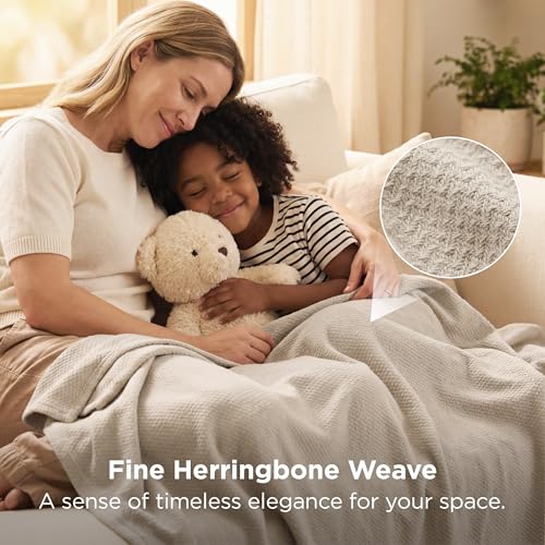 Large Herringbone Cotton Throw Blanket 50x70 Inches - Lightweight & Breathable