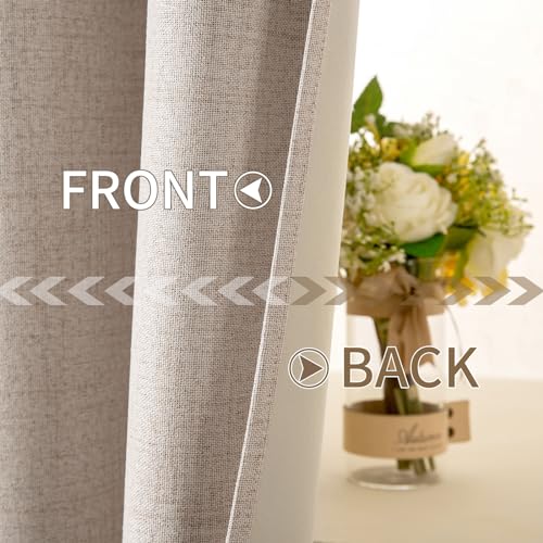 MIULEE 100% Blackout Linen Curtains 52x84 Inch Beige 2 Panels