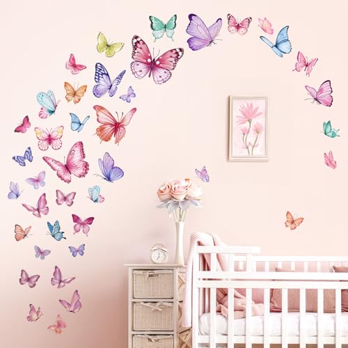 Watercolor Butterfly Wall Decals - Peel and Stick Removable Wall Art