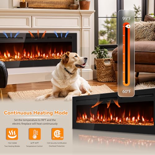 50-Inch Electric Fireplace Wall Mounted Recessed Heater with Multi-Color Flames