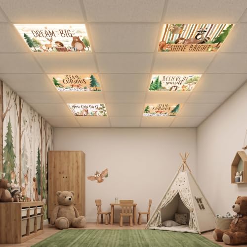 6-Pack Jungle Animal Magnetic Fluorescent Light Covers for 4x2 Ft Ceilings