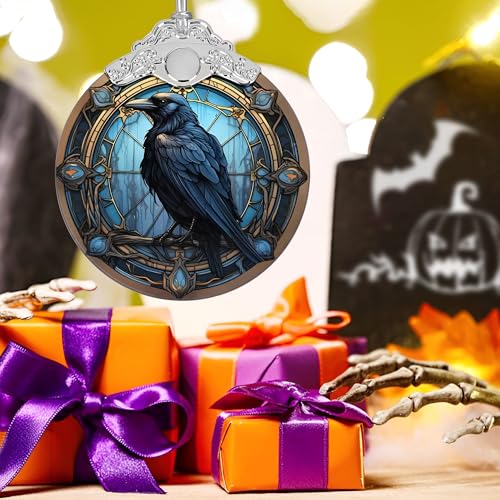 Crow Stained Glass Christmas Ornament, Unique Holiday Tree Decoration