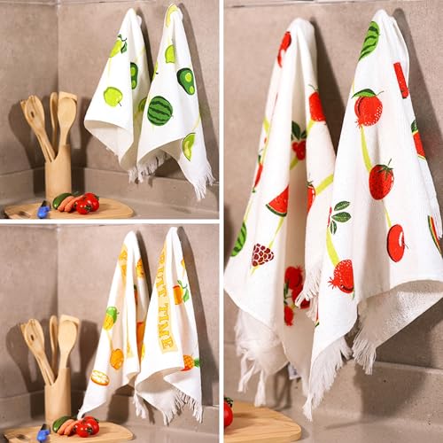 Fruit Print Kitchen Towels - Set of 6 Decorative Quick-Dry Dish Cloths