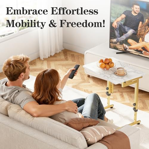 Folding C-Shaped Side Table, 6-Height Adjustable Snack & Laptop Tray