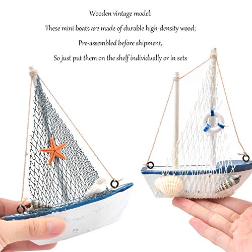 4-Piece Mini Wooden Sailboat Table Decor - Nautical Beach Bathroom Ornament