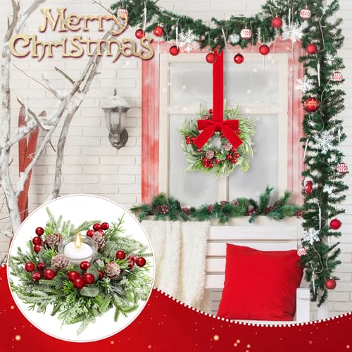 8 Pcs Mini Christmas Cabinet Wreaths, 9.5-Inch Artificial Pine Garland