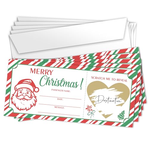 IDWHUIE Santa Christmas Boarding Pass Gift Ticket Set – Kids & Adults Holiday Scratch Cards