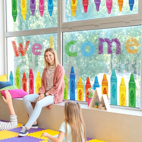 9-Sheet Crayon Window Clings Back to School Classroom Decorations