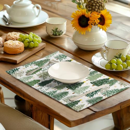 Green Christmas Tree Placemats Set of 4, 12x18 Inch – Wnoesat, Xmas Tree Pattern