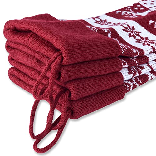 Starry Dynamo 26 Inch Set of 4 Nordic Knitted Christmas Stockings Burgundy & White - Holiday Decor