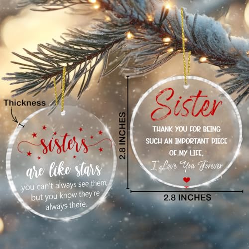 Christmas Ornaments Set - Sister Gifts from Sister Bestie with Keepsake Navy Box