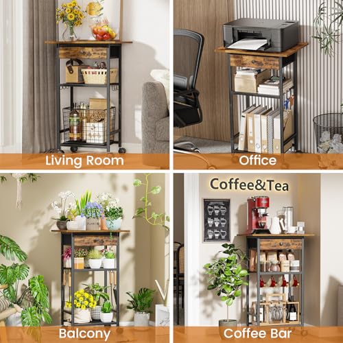 4-Tier Microwave Cart with Adjustable Shelf and Rolling Storage Drawer