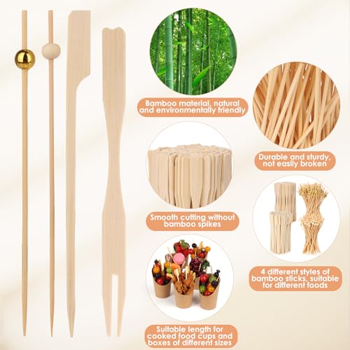 Multicolor 400PCS Eco-Friendly Bamboo Cocktail Picks - Fancy Food Skewers for Appetizers & Drinks