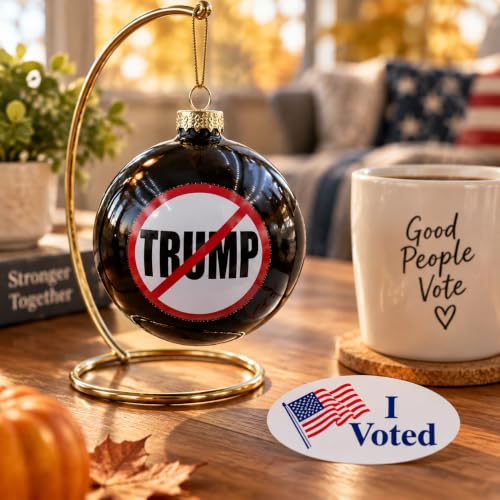 Anti-Authoritarian Political Humor Christmas Ornament, Glass Blown Black Ball Tree Decor, Liberal Voter & Midterm Election Gift