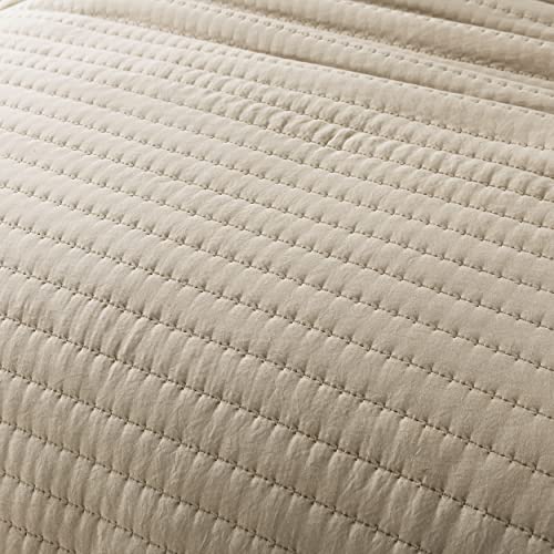 Beige Quilted Twin Size Quilt Set - Lightweight All-Season Bedding