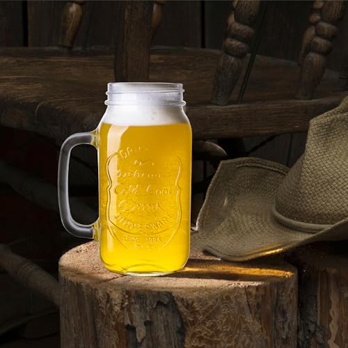 24 OZ Mason Jar Drinking Glasses with Handle - Set of 4, Dishwasher Safe