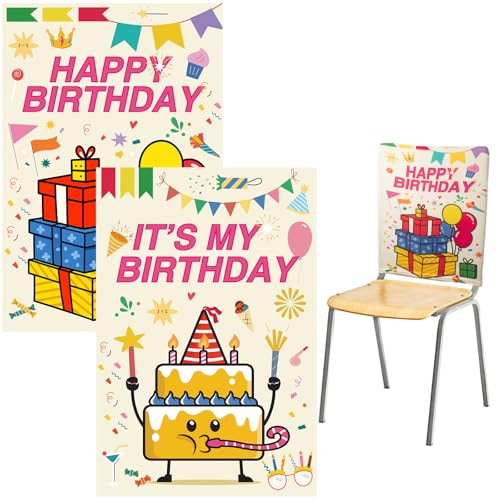 Set of 2 Happy Birthday Chair Covers for Classroom Decor