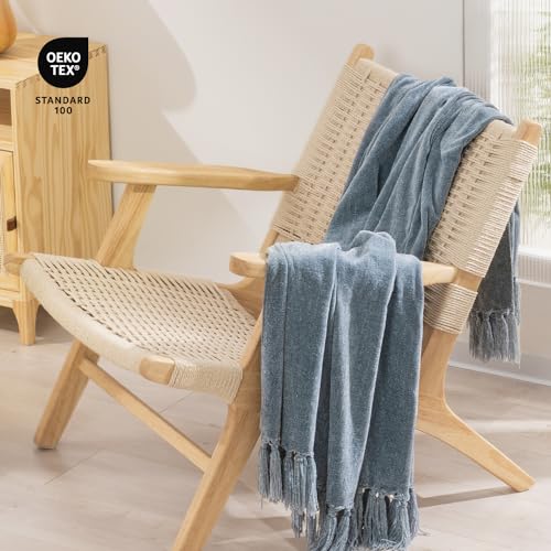 Chenille Throw Blanket 50x60, Soft Lightweight Knit with Fringe Tassels