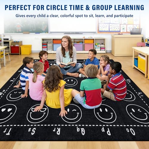 5' x 7'6" Classroom Rug with 15 Seating Spots, Non-Slip Kids Area Carpet