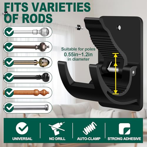 No-Drill Self-Adhesive Curtain Rod Brackets (4 Pack) - Holds Up to 20 lbs