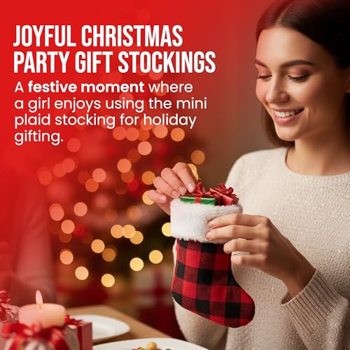 24-Pack Mini Christmas Stockings - 6-Inch Red Buffalo Plaid Ornaments