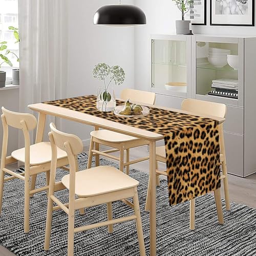 Moderw Leopard Skin Print Table Runner 13x90in Black Brown Safari Wildlife Decor