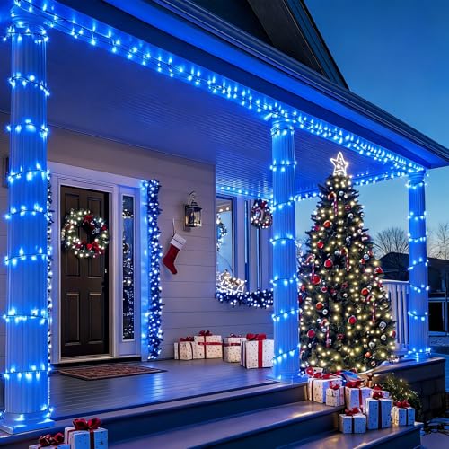 LAMPHOME Blue Christmas String Lights 25FT Waterproof Outdoor Fairy Lights