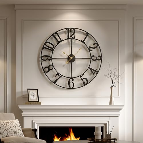 30-Inch Large Modern Metal Wall Clock, Silent Non-Ticking Decorative Clock