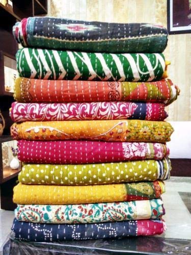 Lot of 5 Vintage Cotton Kantha Quilts - Unique Handmade Bed Covers