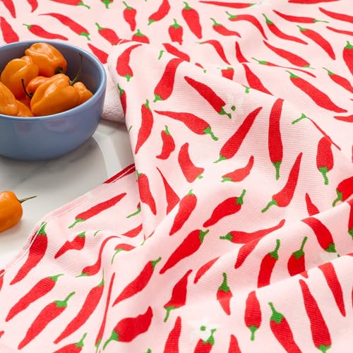 4-Piece Cotton Kitchen Towel Set - Pepper and Polka Dot Print, 17" x 28"