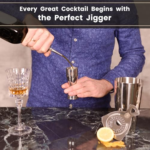 Wizardtender Glossy Silver Double 2oz & 1oz Cocktail Jigger – Bar Measuring Tool
