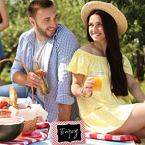24 Pcs Red Gingham Food Tent Cards - Writable 6x4 Inch Buffet Labels