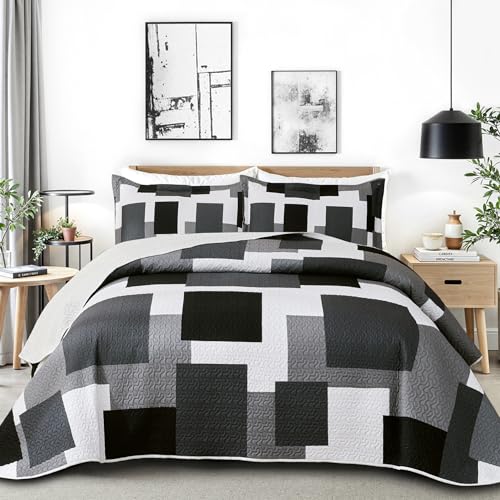 Tyrot Modern Black & Grey Geometric Quilt Set - Full/Queen 3 Piece