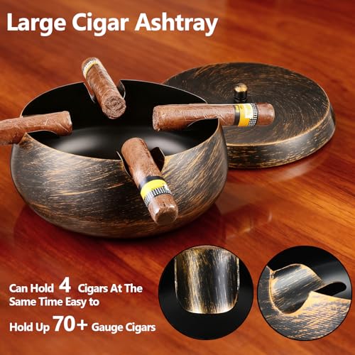 Extra Large Cigar Ashtray with Lid - Windproof Retro Patio Decor