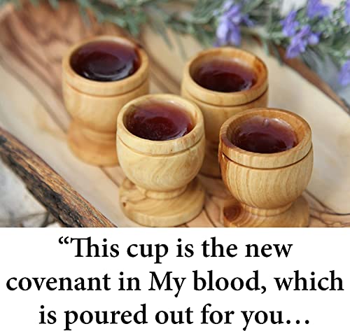 Hand-Carved Olive Wood Communion Cup Set with Bread Tray